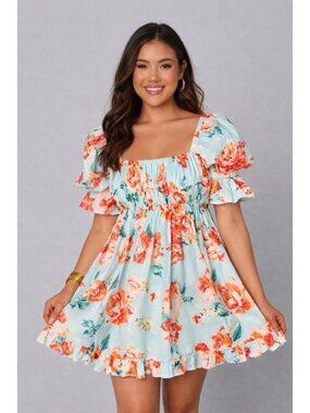 Floral Babydoll Dress L Puff Sleeve Cottagecore Boho Spring Buddy Love Valentina